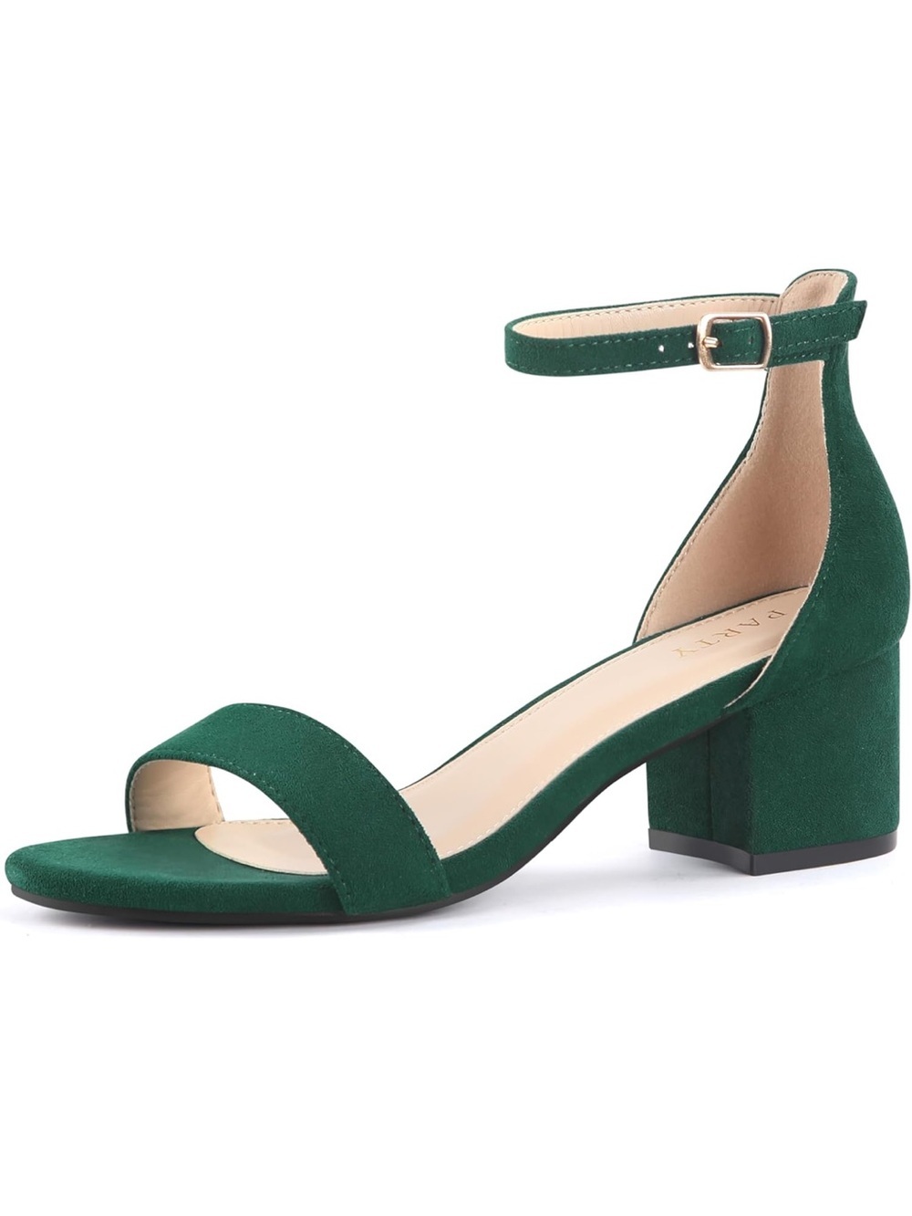 Open Toe Ankle Strap Low Block Chunky Heels Sandals, emerald green.  7.5/ 1647-2